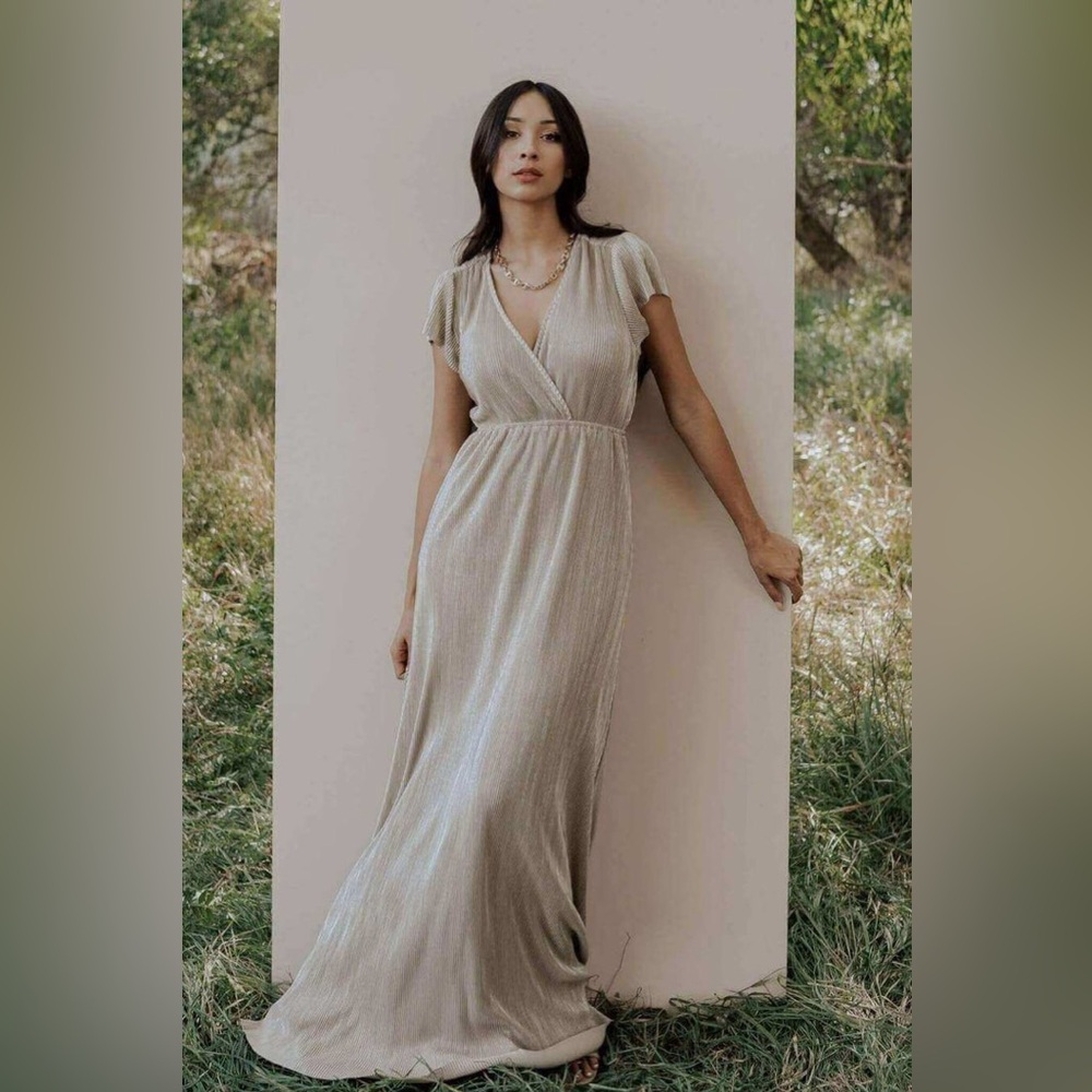Baltic Born Gold Athena Pleated Maxi Dress Size Small